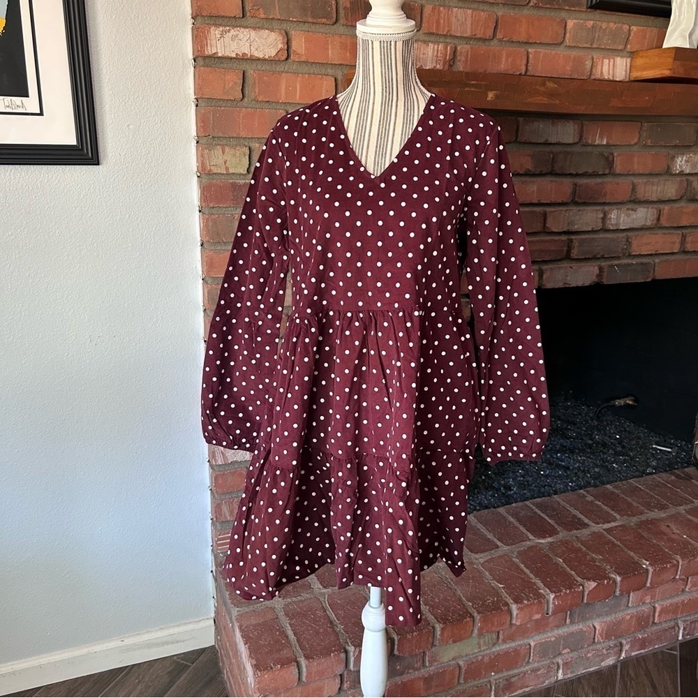 NWT Jacqueline de Yong Zurich Long Sleeve Corduroy Dress Sassafras Polka Dots 6
